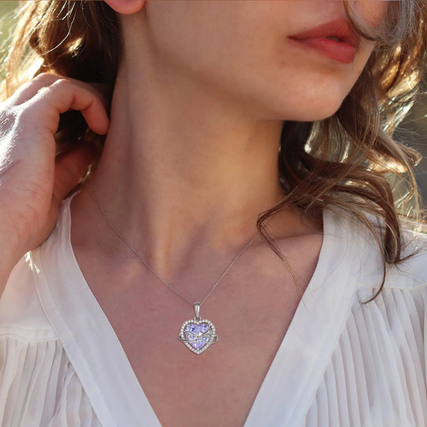 STARCHENIE Rose Necklace for Women 925 Sterling Silver Heart Pendant Necklace Birthstone Jewelry