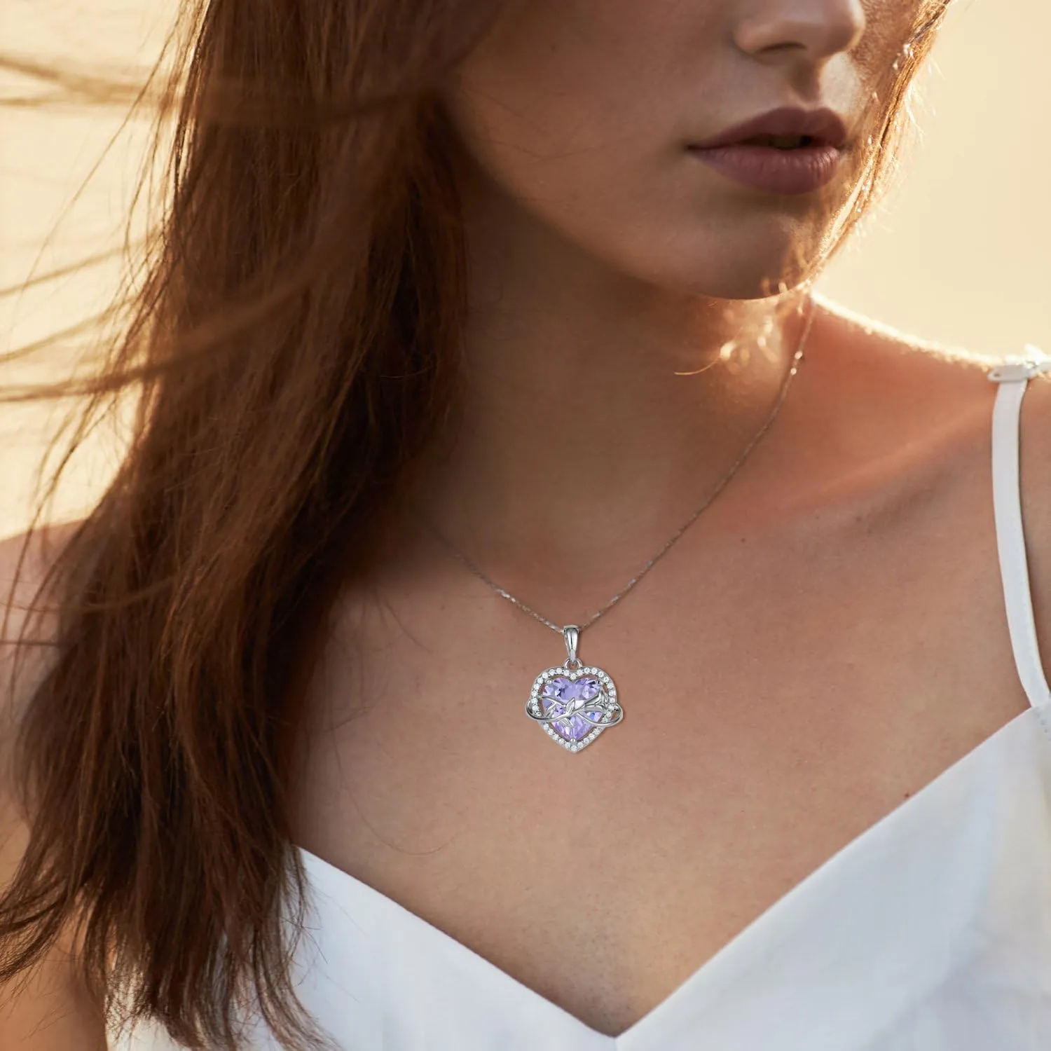 STARCHENIE Rose Necklace for Women 925 Sterling Silver Heart Pendant Necklace Birthstone Jewelry