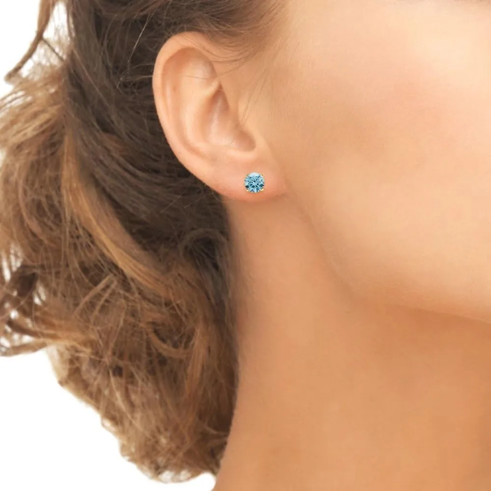 Sterling Silver 6mm Round-cut Prong-set Stud European Crystal Earrings for Women