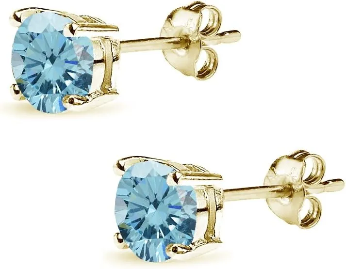 Sterling Silver 6mm Round-cut Prong-set Stud European Crystal Earrings for Women