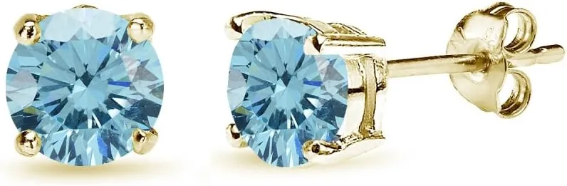 Sterling Silver 6mm Round-cut Prong-set Stud European Crystal Earrings for Women