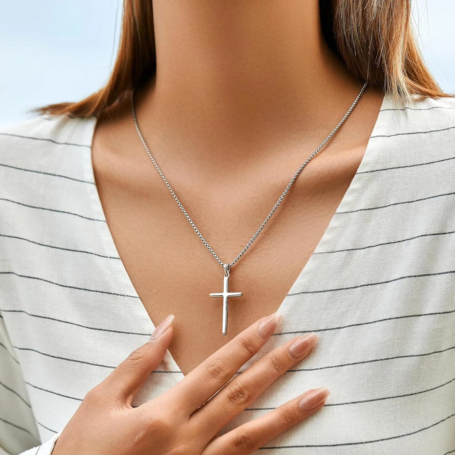 Sterling Silver Cross Necklace for Men Women 18K Gold Plated Bible Verse Dainty Cross Necklace 2mm Stainless Steel Square Rolo Chain S925 Crucifix Pendant Necklace Faith Jewelry Present 16-26 Inches
