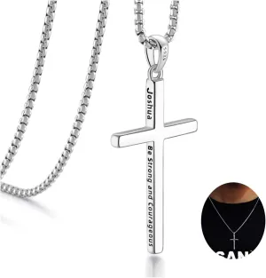 Sterling Silver Cross Necklace for Men Women 18K Gold Plated Bible Verse Dainty Cross Necklace 2mm Stainless Steel Square Rolo Chain S925 Crucifix Pendant Necklace Faith Jewelry Present 16-26 Inches