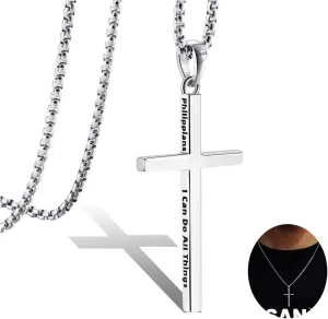 Sterling Silver Cross Necklace for Men Women 18K Gold Plated Bible Verse Dainty Cross Necklace 2mm Stainless Steel Square Rolo Chain S925 Crucifix Pendant Necklace Faith Jewelry Present 16-26 Inches