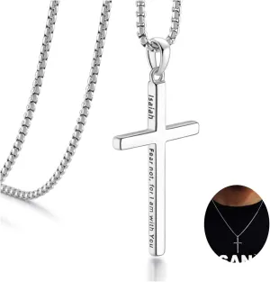 Sterling Silver Cross Necklace for Men Women 18K Gold Plated Bible Verse Dainty Cross Necklace 2mm Stainless Steel Square Rolo Chain S925 Crucifix Pendant Necklace Faith Jewelry Present 16-26 Inches