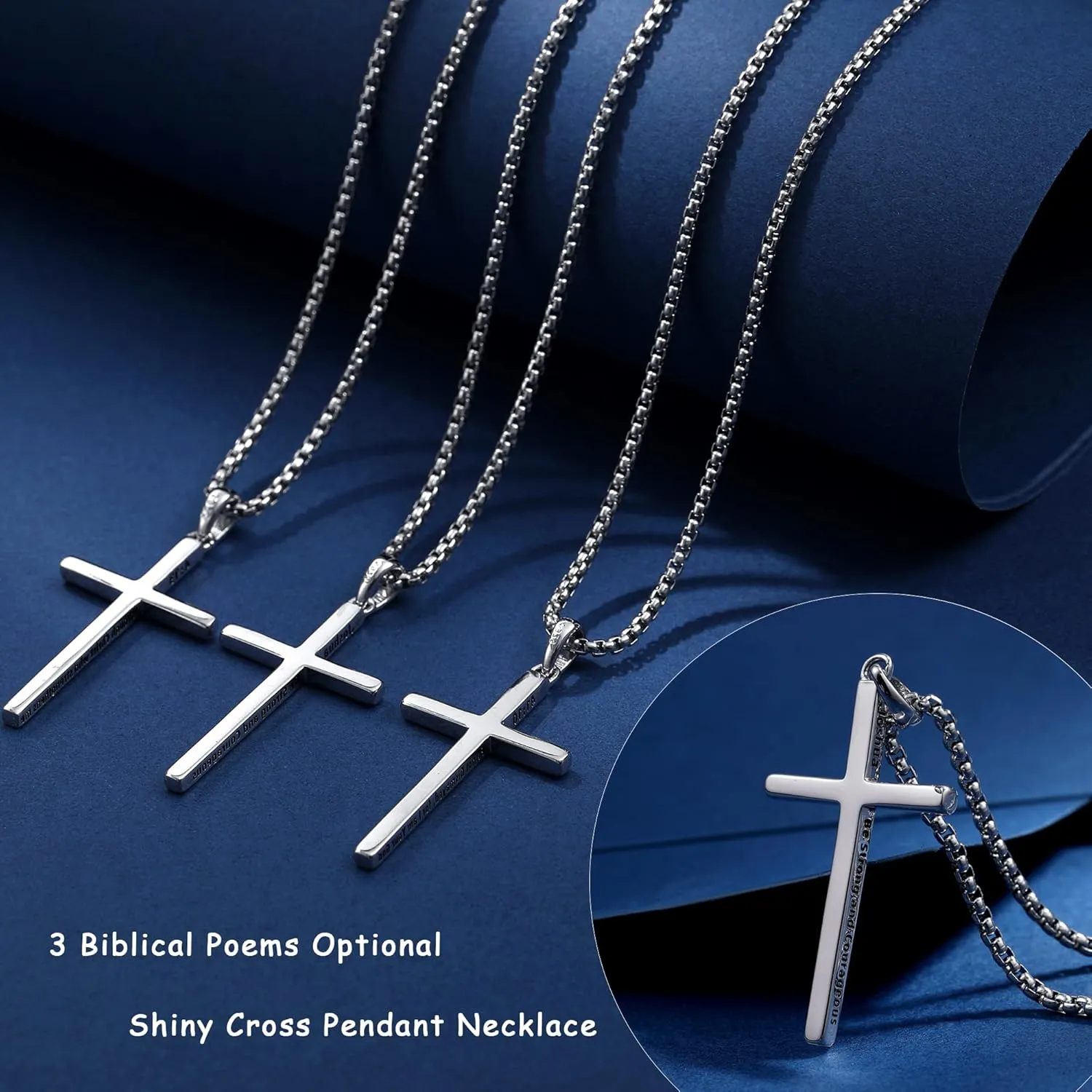 Sterling Silver Cross Necklace for Men Women 18K Gold Plated Bible Verse Dainty Cross Necklace 2mm Stainless Steel Square Rolo Chain S925 Crucifix Pendant Necklace Faith Jewelry Present 16-26 Inches