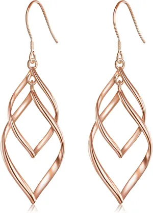 Sterling Silver Dangle Earrings for Women, 14k Gold Plated Double Linear Drop Statement Earrings Anniversary Birthday Gifts for Women