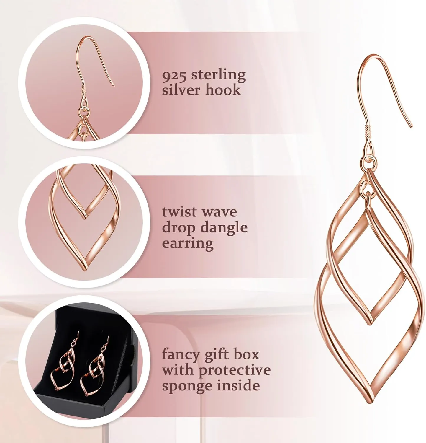 Sterling Silver Dangle Earrings for Women, 14k Gold Plated Double Linear Drop Statement Earrings Anniversary Birthday Gifts for Women