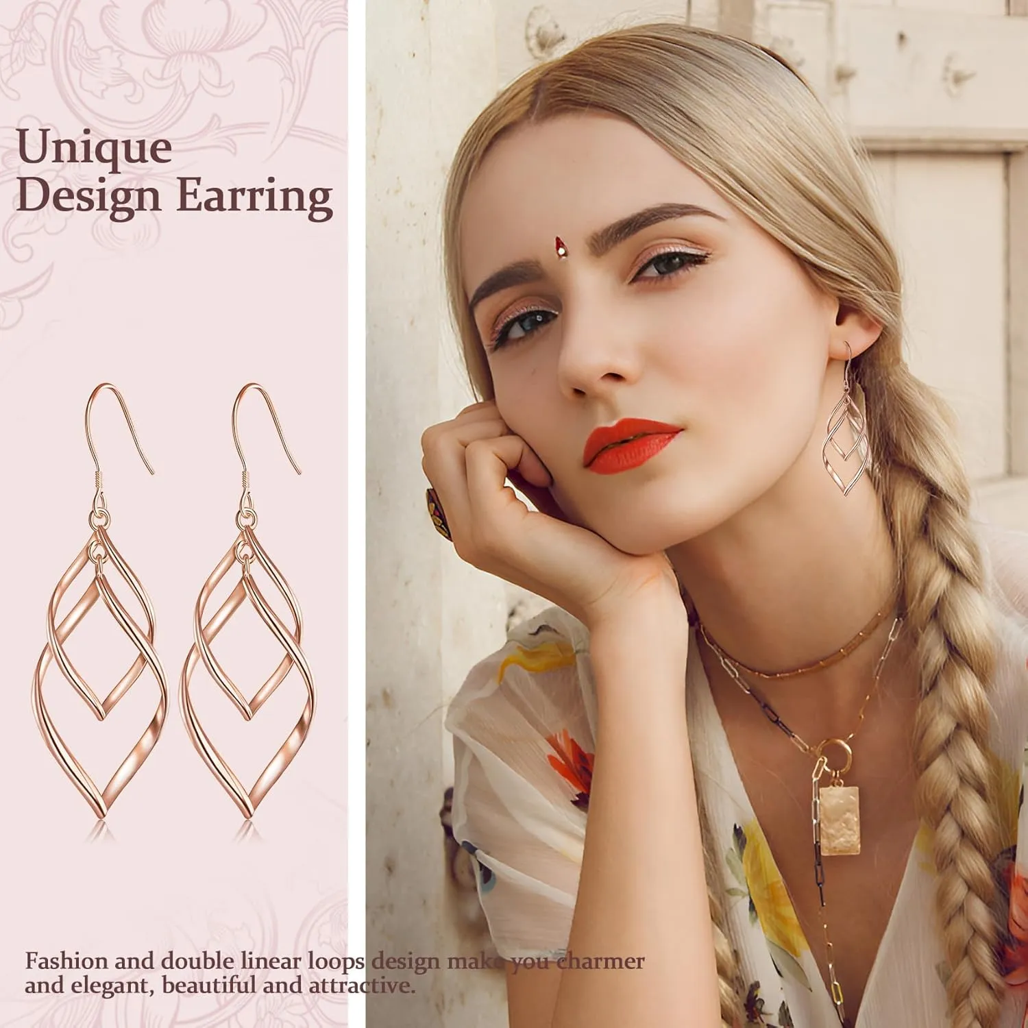 Sterling Silver Dangle Earrings for Women, 14k Gold Plated Double Linear Drop Statement Earrings Anniversary Birthday Gifts for Women