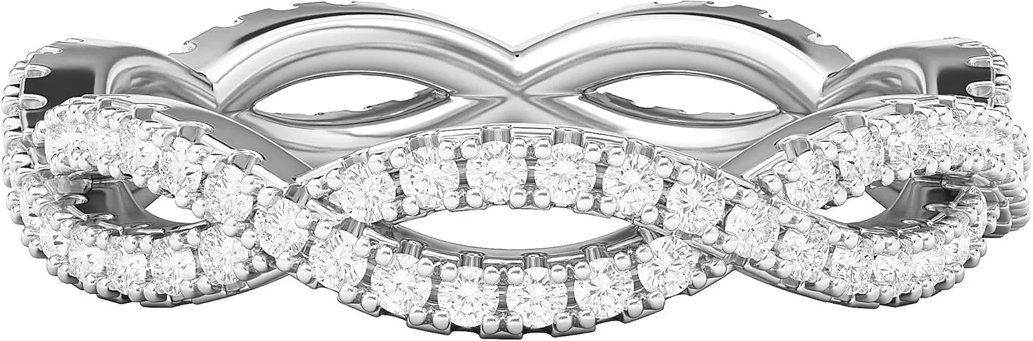 Sterling Silver Full Infinity Twist Simulated Diamond or Genuine Moissanite Eternity Ring Wedding Band Matching Ring