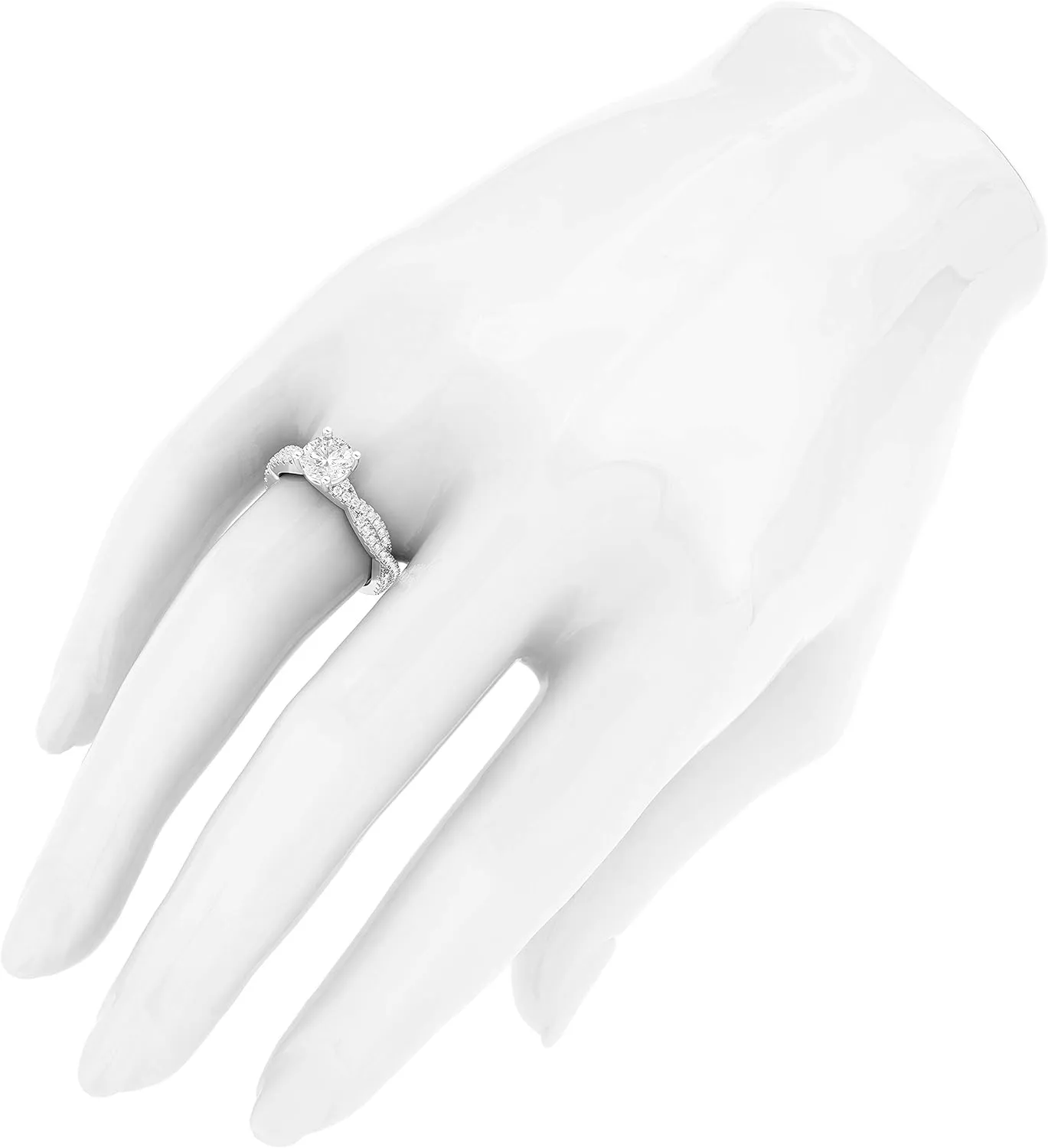 Sterling Silver Full Side Stones Twisted Vine Simulated 1.0 CT Diamond or Moissanite Engagement Ring Promise Bridal Ring