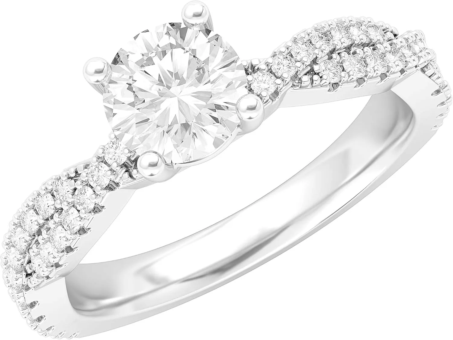 Sterling Silver Full Side Stones Twisted Vine Simulated 1.0 CT Diamond or Moissanite Engagement Ring Promise Bridal Ring