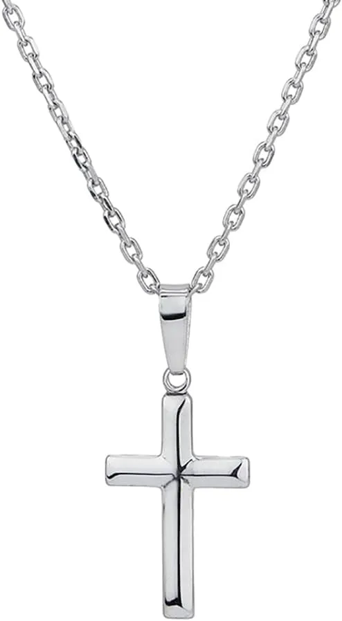 Sterling Silver Jewelry - Rhodium Plated with 925 Stamp - Cross Pendant Necklace - Elegant Handcrafted for Women - Chain 18" long   2" extender