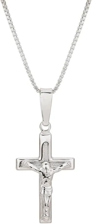 Sterling Silver Jewelry - Rhodium Plated with 925 Stamp - Religious Cross Pendant Necklace - Elegant Handcrafted for Women - Chain 16" long   2" extender