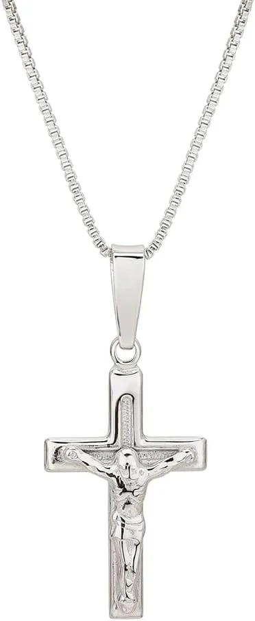Sterling Silver Jewelry - Rhodium Plated with 925 Stamp - Religious Cross Pendant Necklace - Elegant Handcrafted for Women - Chain 16" long   2" extender