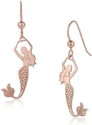 Sterling Silver Jewelry - Rose Gold Plated with 925 Stamp - Mermaid Drop with French Hook Earring - Elegant Handcrafted Earring for Women