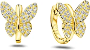 Sterling Silver Plated 14K Gold Cubic Zirconia Butterfly Earrings Small Butterflies Hoops Huggie Earrings Dainty Simple Minimalist Design Butterfly Jewelry for Mother's Day Valentine Birthday Gifts