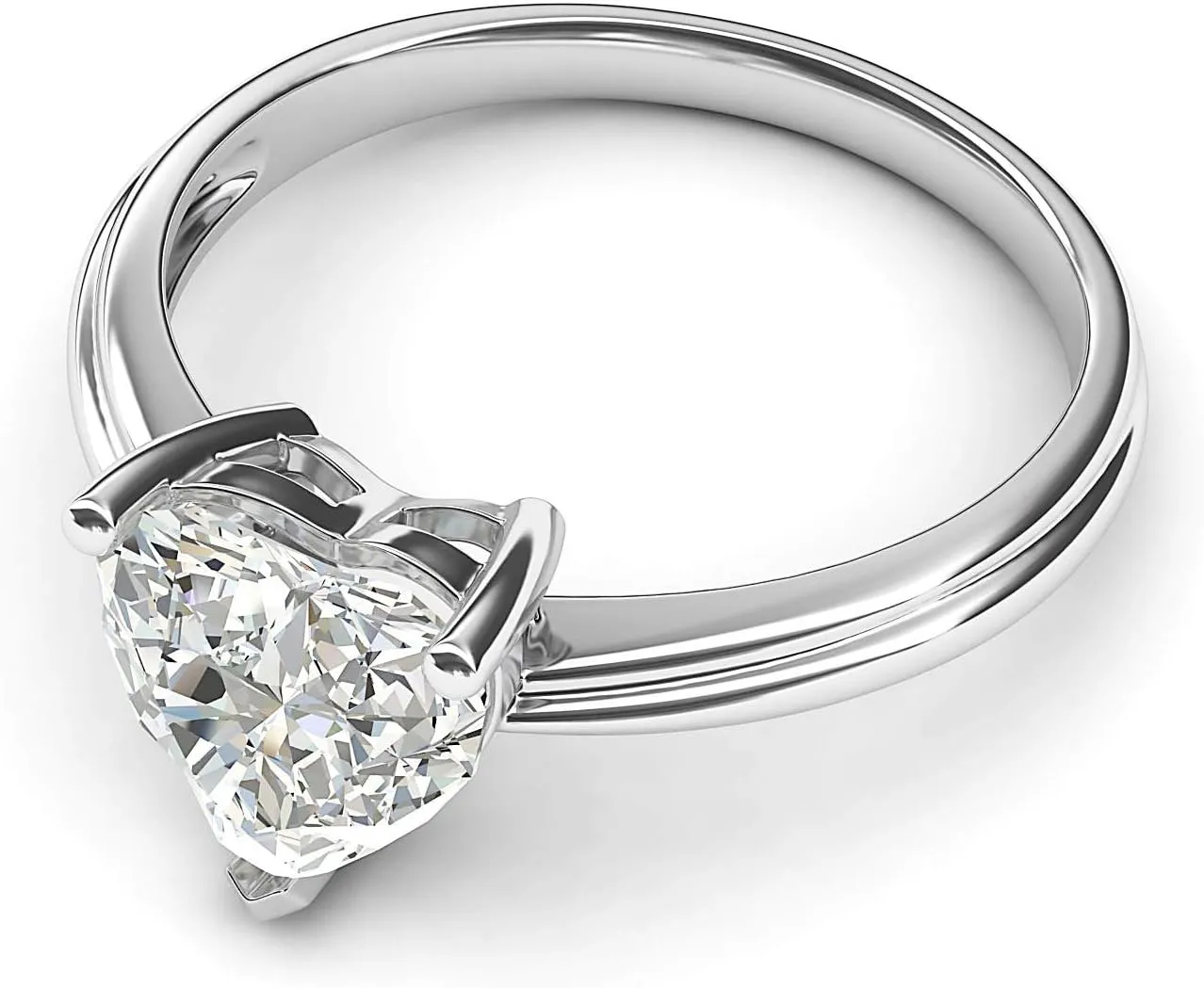 Sterling Silver Simulated Heart-shaped Diamond Engagement Ring Raised Shank Promise Bridal Ring