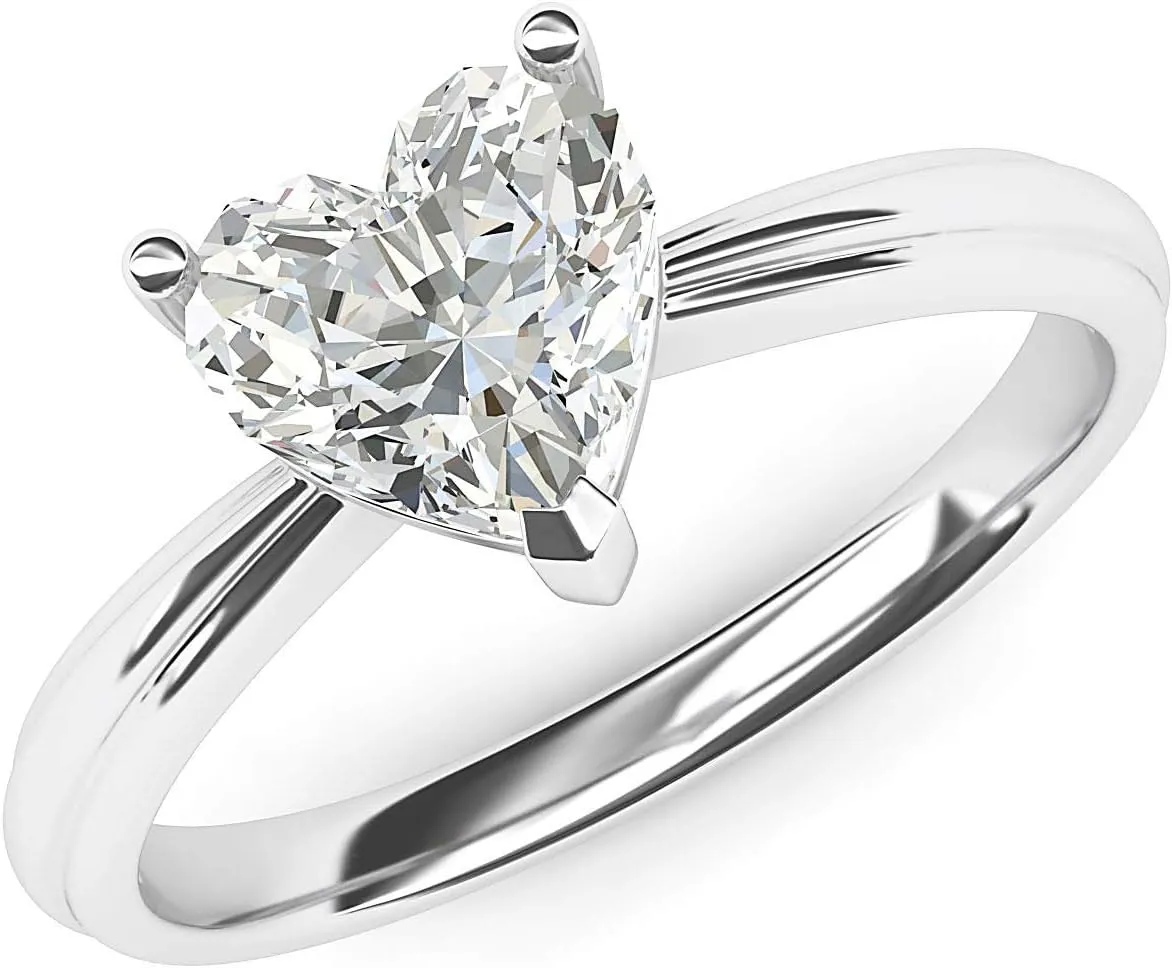 Sterling Silver Simulated Heart-shaped Diamond Engagement Ring Raised Shank Promise Bridal Ring