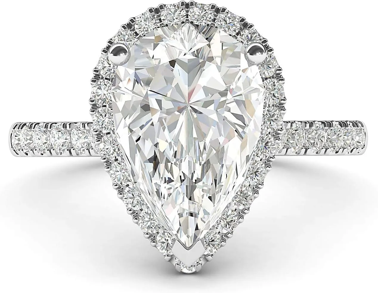 Sterling Silver Simulated Pear-Shaped Diamond Halo Engagement Ring with Side Stones Promise Bridal Ring