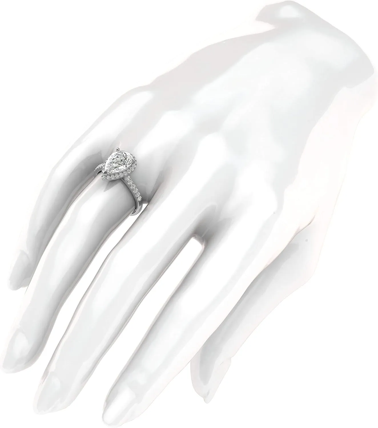 Sterling Silver Simulated Pear-Shaped Diamond Halo Engagement Ring with Side Stones Promise Bridal Ring