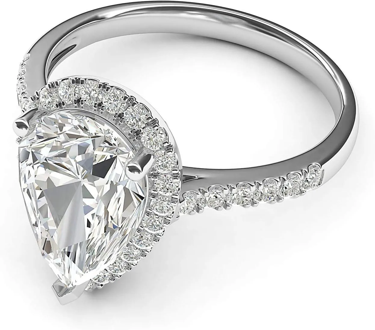Sterling Silver Simulated Pear-Shaped Diamond Halo Engagement Ring with Side Stones Promise Bridal Ring