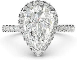 Sterling Silver Simulated Pear-Shaped Diamond Halo Engagement Ring with Side Stones Promise Bridal Ring