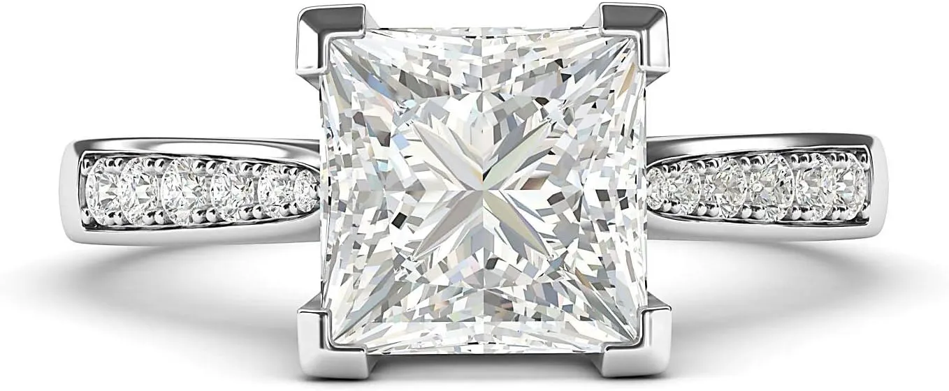 Sterling Silver Solitaire 1.5ct Simulated Princess Cut Diamond or Moissante Engagement Ring Side Stones Promise Bridal Ring