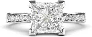 Sterling Silver Solitaire 1.5ct Simulated Princess Cut Diamond or Moissante Engagement Ring Side Stones Promise Bridal Ring