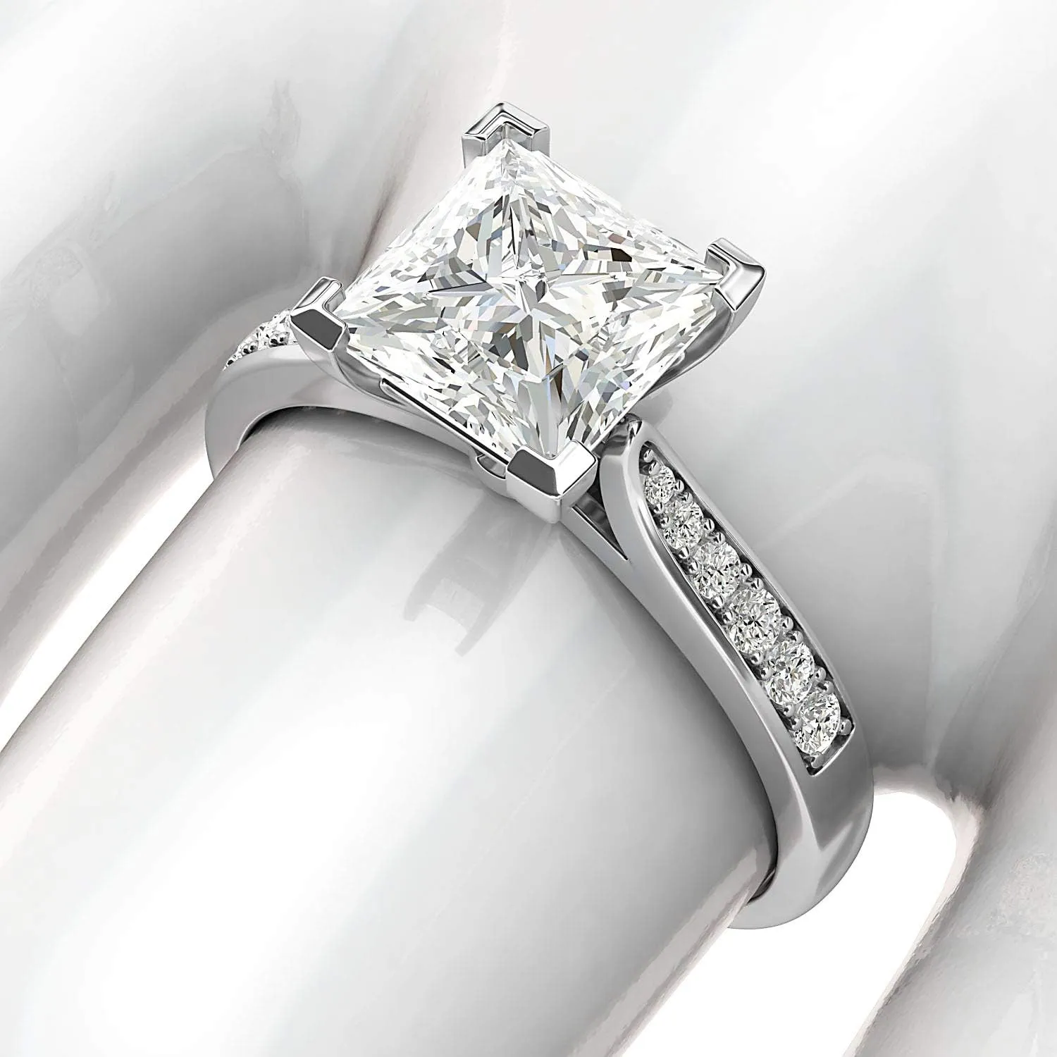 Sterling Silver Solitaire 1.5ct Simulated Princess Cut Diamond or Moissante Engagement Ring Side Stones Promise Bridal Ring