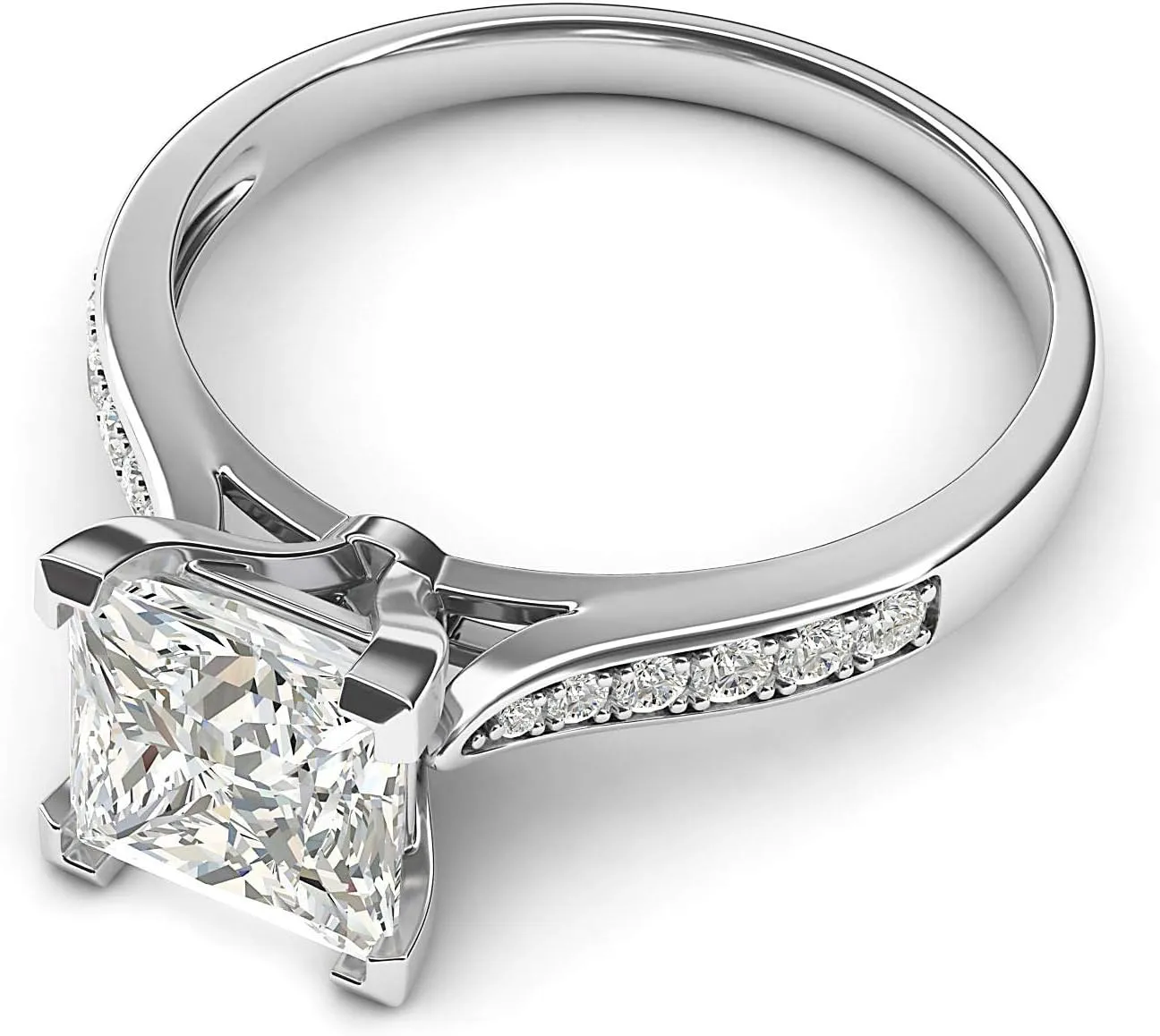 Sterling Silver Solitaire 1.5ct Simulated Princess Cut Diamond or Moissante Engagement Ring Side Stones Promise Bridal Ring