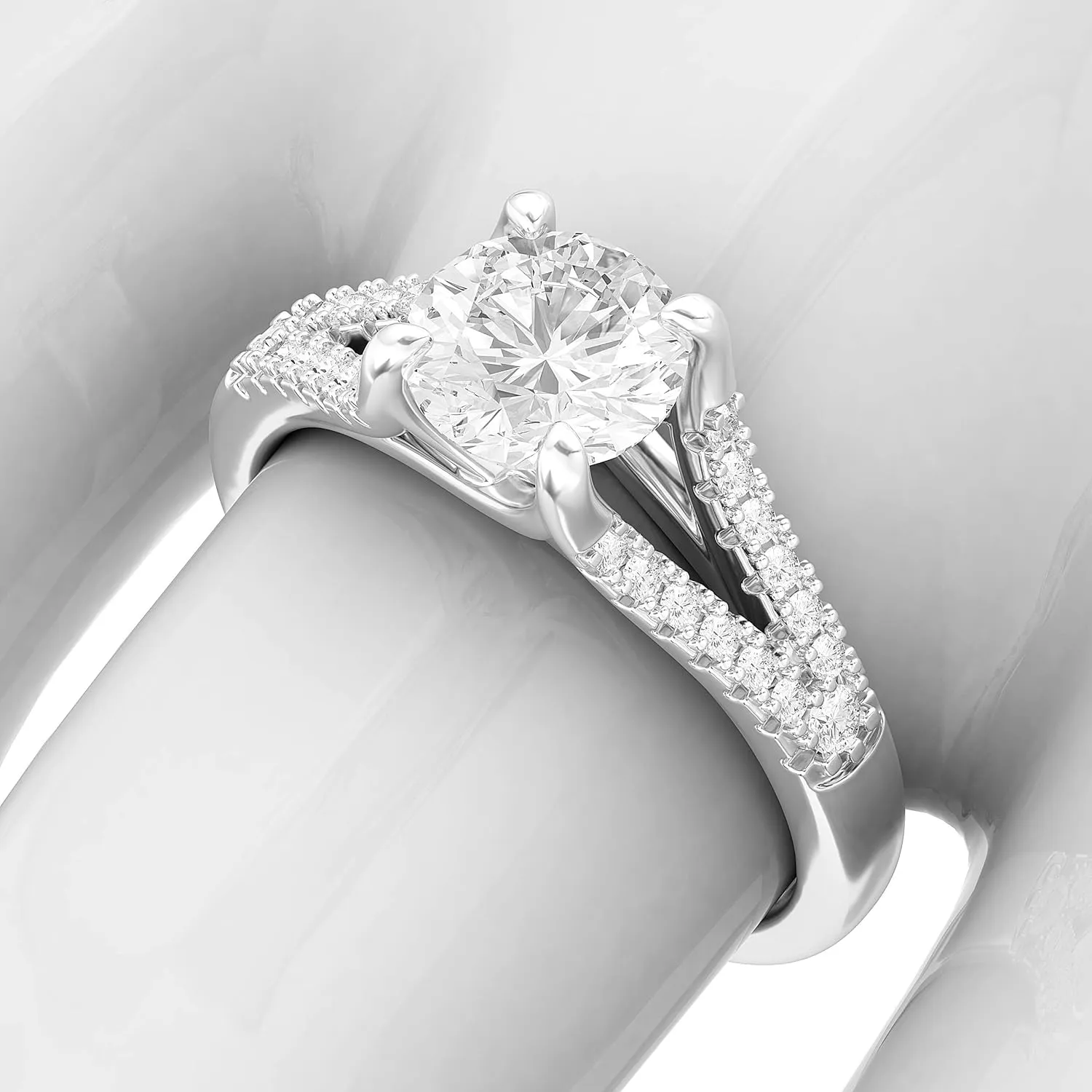 Sterling Silver Split Shank Trellis Simulated 1.0 CT Diamond or Genuine Moissanite Promise Bridal Engagement Ring