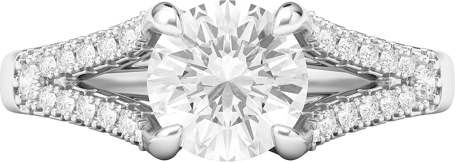 Sterling Silver Split Shank Trellis Simulated 1.0 CT Diamond or Genuine Moissanite Promise Bridal Engagement Ring