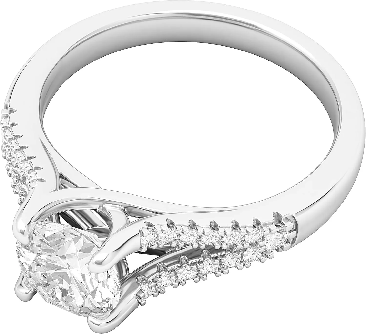Sterling Silver Split Shank Trellis Simulated 1.0 CT Diamond or Genuine Moissanite Promise Bridal Engagement Ring