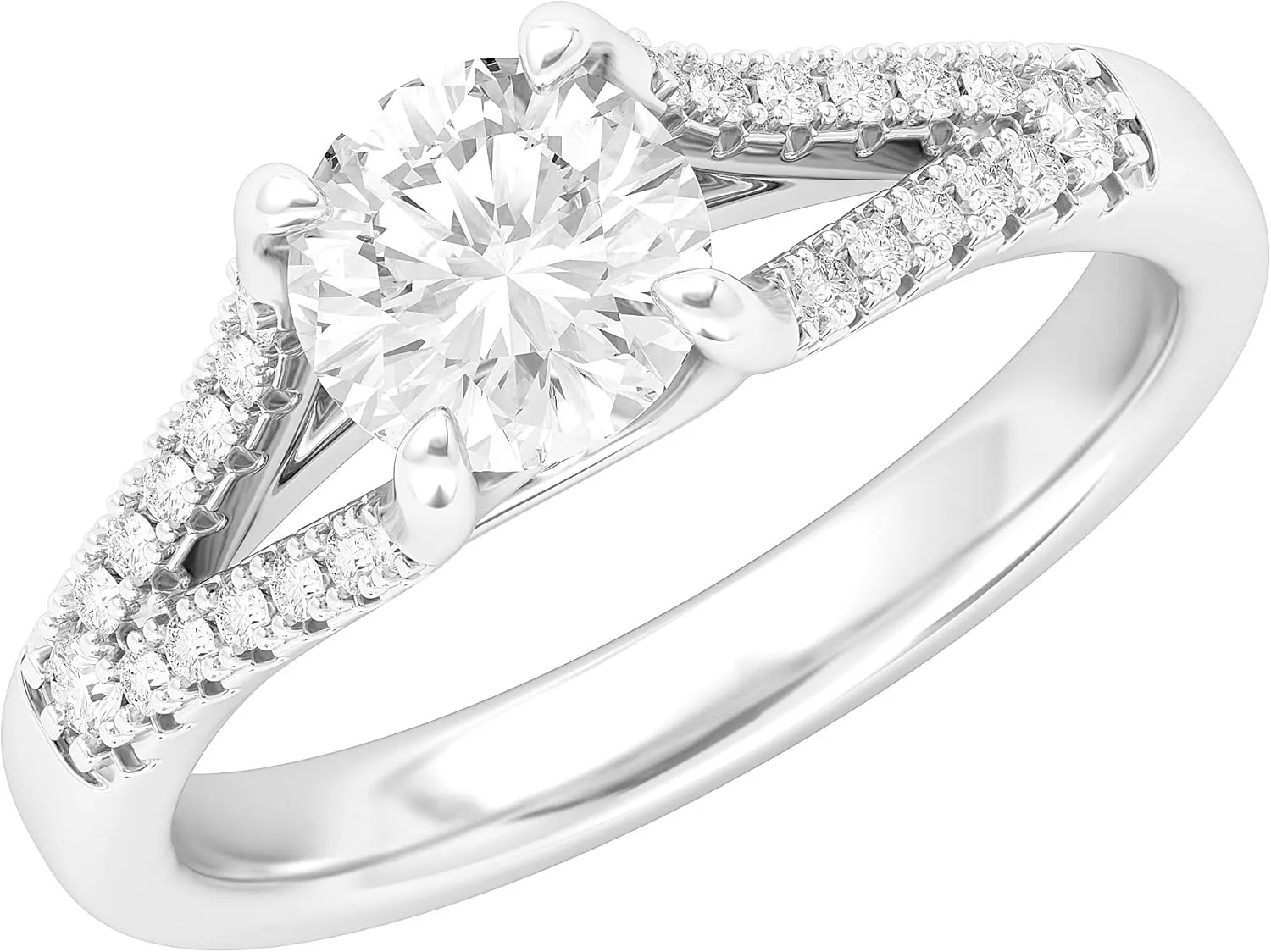 Sterling Silver Split Shank Trellis Simulated 1.0 CT Diamond or Genuine Moissanite Promise Bridal Engagement Ring