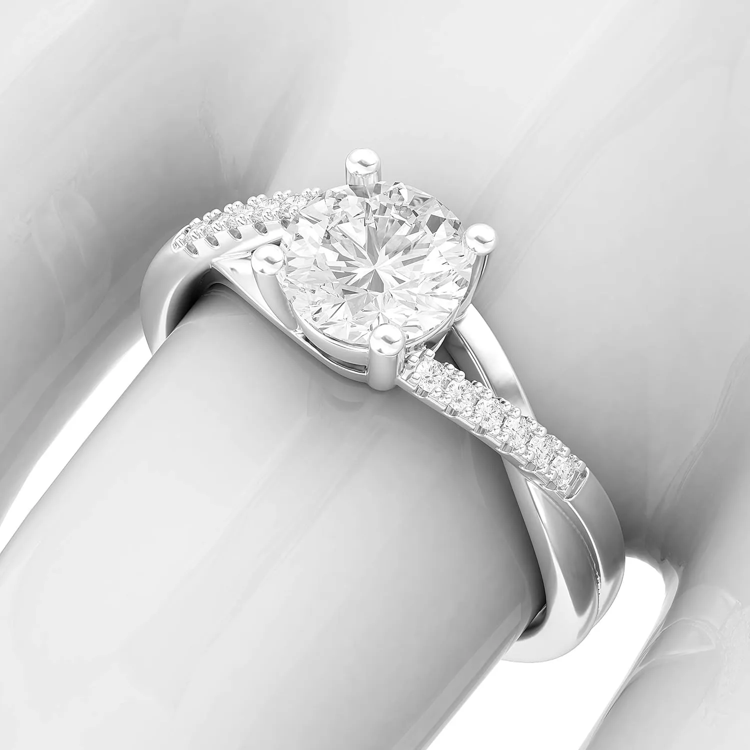 Sterling Silver Twisted Split Shank Simulated 1.0 CT Diamond or Genuine Moissanite Engagement Ring Promise Bridal Ring