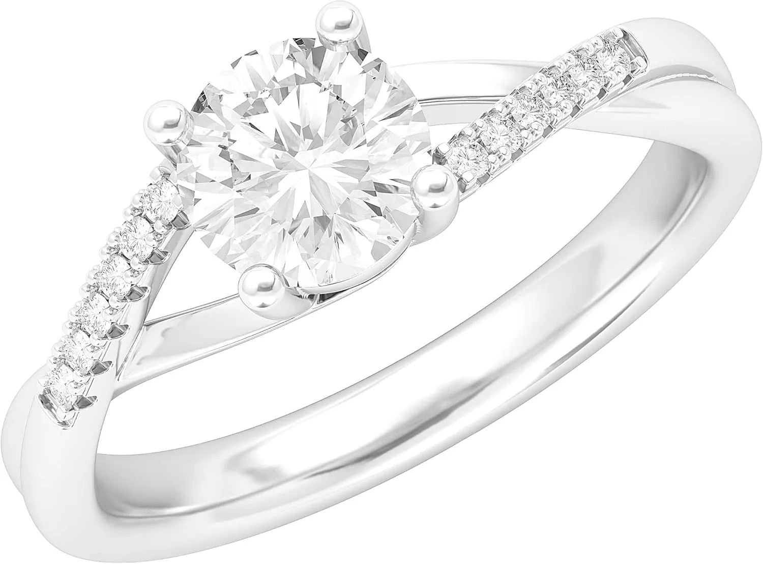 Sterling Silver Twisted Split Shank Simulated 1.0 CT Diamond or Genuine Moissanite Engagement Ring Promise Bridal Ring