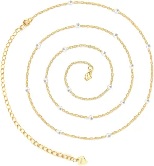 Sterling Silver Waist Chain for Women Adjustable Beads Pearl Belly Chain 14K Gold Beach Bikini Body Chain 31-37 inch Waist Chain