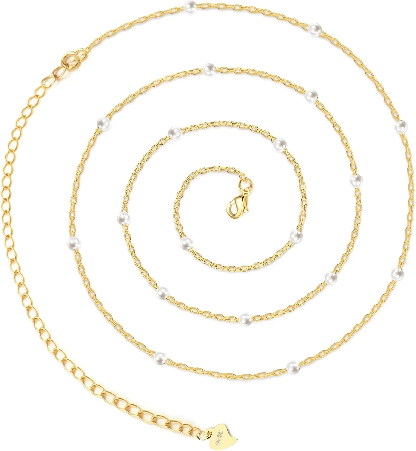 Sterling Silver Waist Chain for Women Adjustable Beads Pearl Belly Chain 14K Gold Beach Bikini Body Chain 31-37 inch Waist Chain