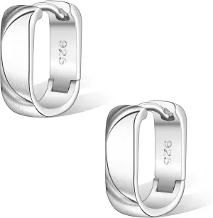 Sterling Silver/Gold Hoop Earrings for Women, Small Silver/Gold Square Hoop Earrings Hypoallergenic,Minimalist U Huggie Hoops Earring