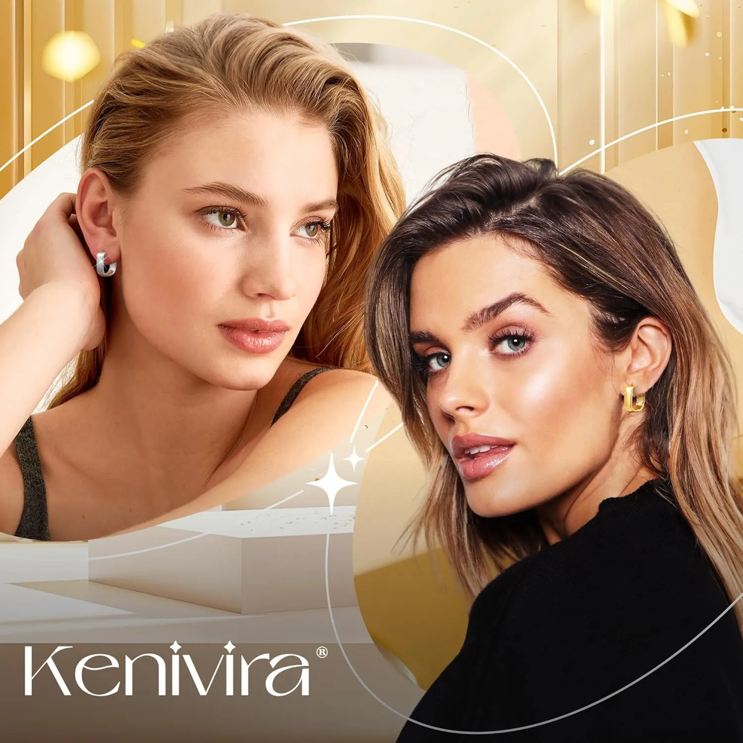 Sterling Silver/Gold Hoop Earrings for Women, Small Silver/Gold Square Hoop Earrings Hypoallergenic,Minimalist U Huggie Hoops Earring