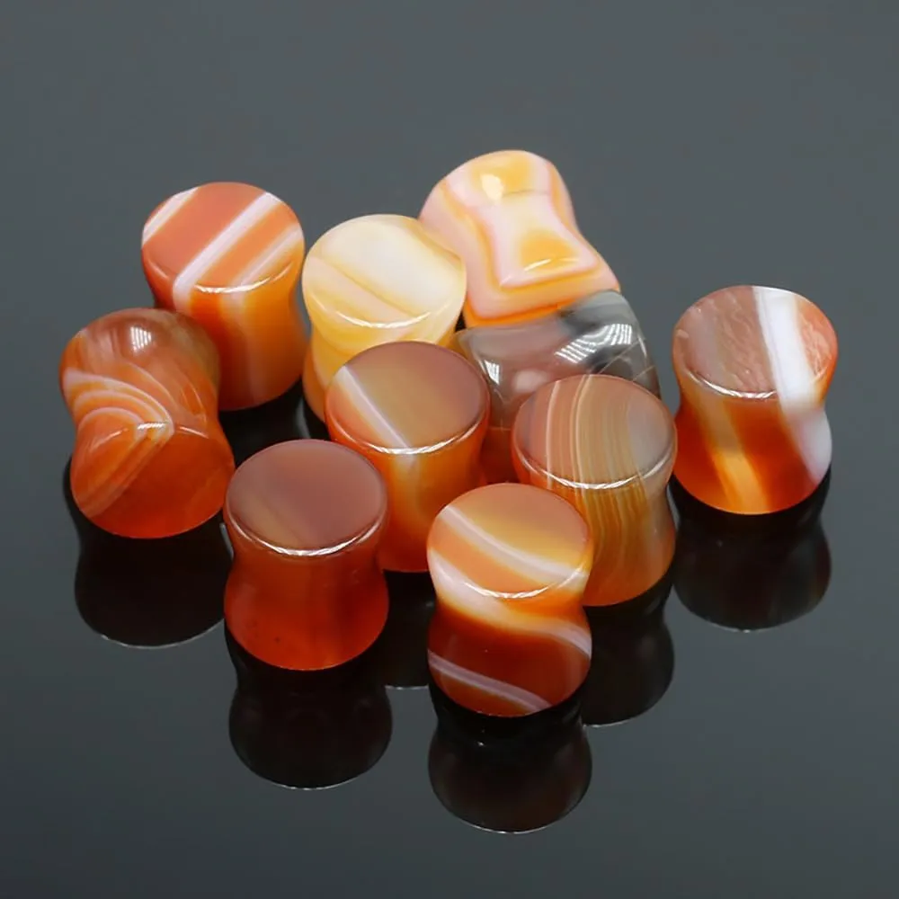 Stripe Red Agate Ear Flesh Tunnel Plugs Double Flared Plugs 6-16mm Ear Gauges Expander Tunnels Flesh Piercings Body Jewelry for Women