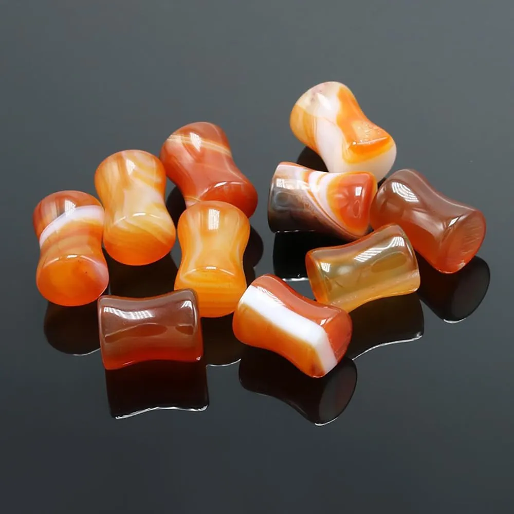 Stripe Red Agate Ear Flesh Tunnel Plugs Double Flared Plugs 6-16mm Ear Gauges Expander Tunnels Flesh Piercings Body Jewelry for Women