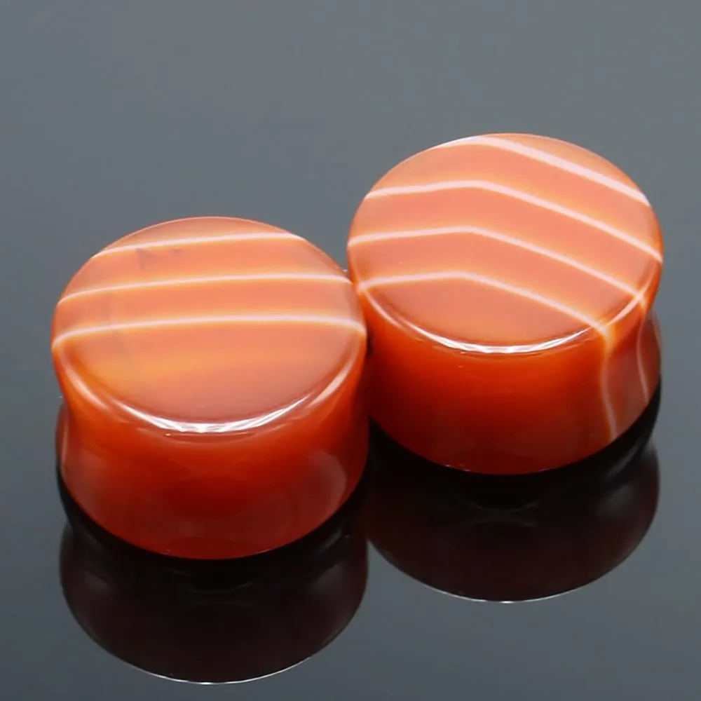 Stripe Red Agate Ear Flesh Tunnel Plugs Double Flared Plugs 6-16mm Ear Gauges Expander Tunnels Flesh Piercings Body Jewelry for Women