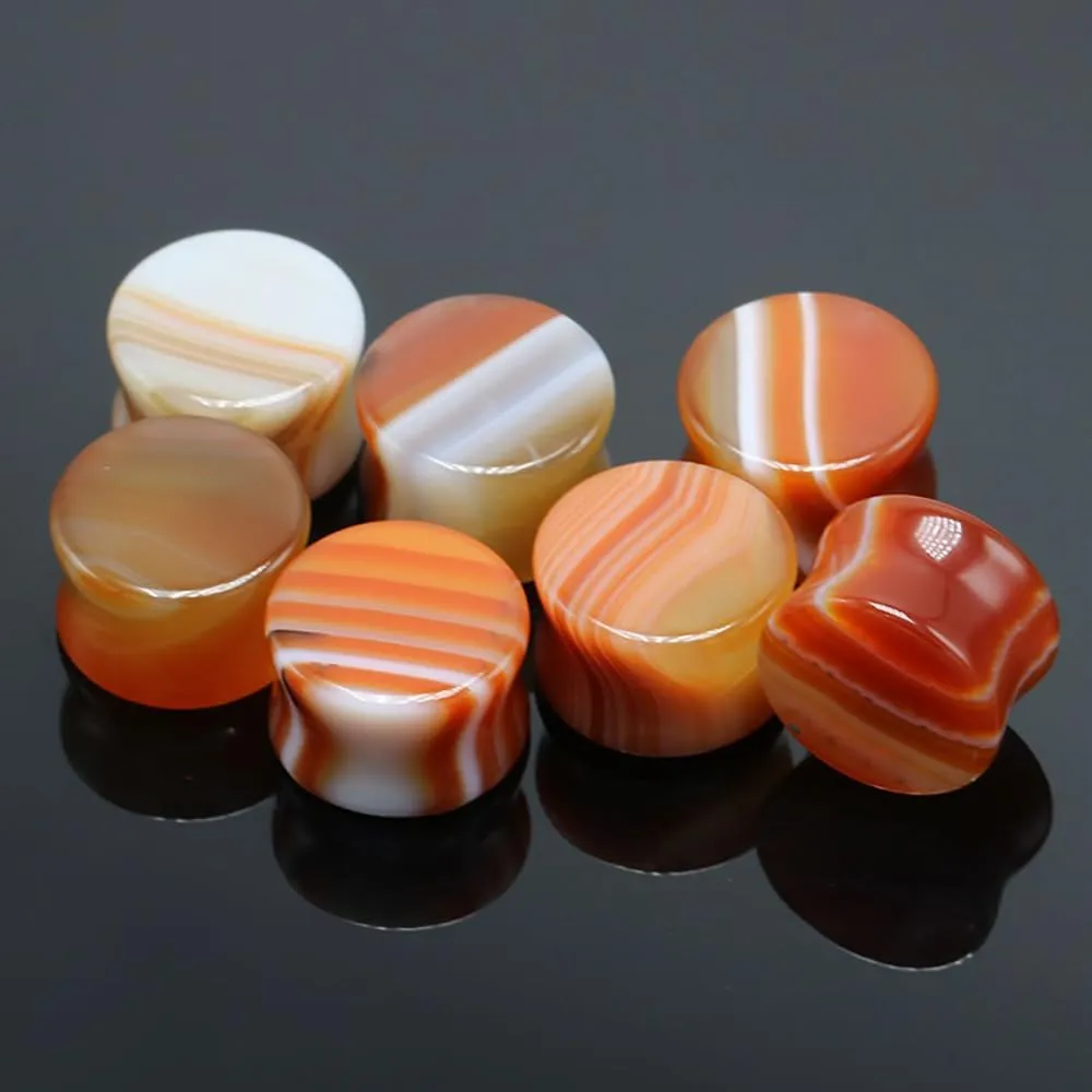 Stripe Red Agate Ear Flesh Tunnel Plugs Double Flared Plugs 6-16mm Ear Gauges Expander Tunnels Flesh Piercings Body Jewelry for Women
