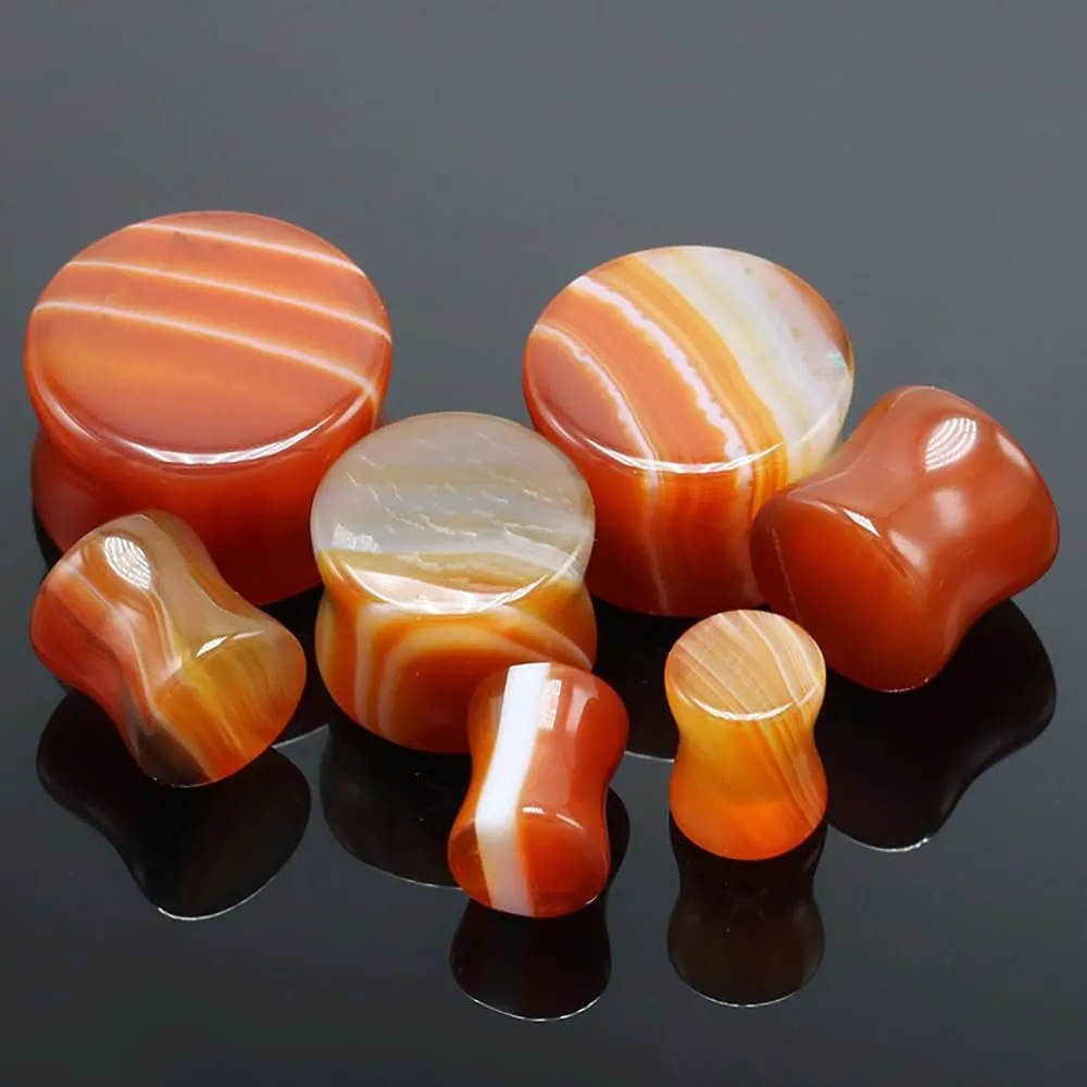 Stripe Red Agate Ear Flesh Tunnel Plugs Double Flared Plugs 6-16mm Ear Gauges Expander Tunnels Flesh Piercings Body Jewelry for Women