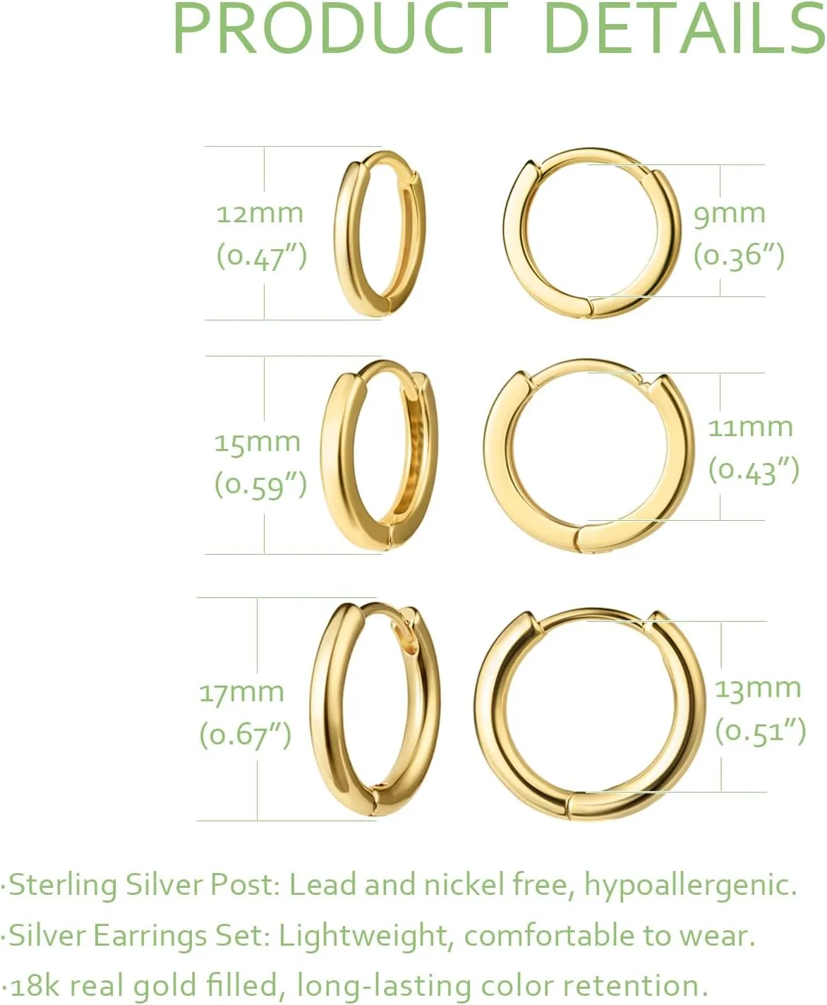 Stud and Hoop Earrings Set for Women 18K Gold Filled CZ Small Ball Studs Huggie Earrings Hypoallergenic Cartilage Earring Sets for Multiple Piercing