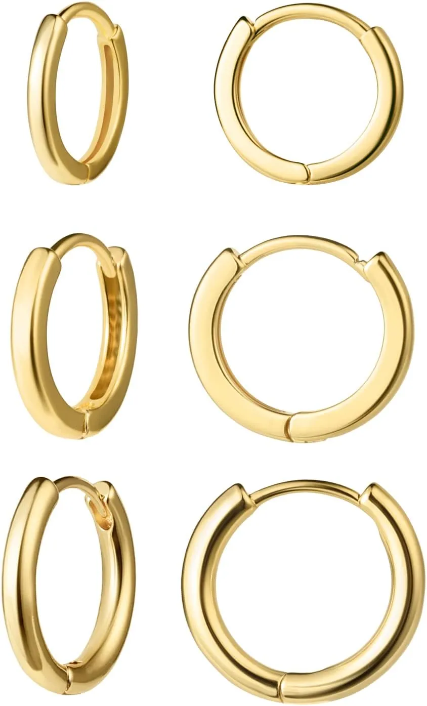 Stud and Hoop Earrings Set for Women 18K Gold Filled CZ Small Ball Studs Huggie Earrings Hypoallergenic Cartilage Earring Sets for Multiple Piercing