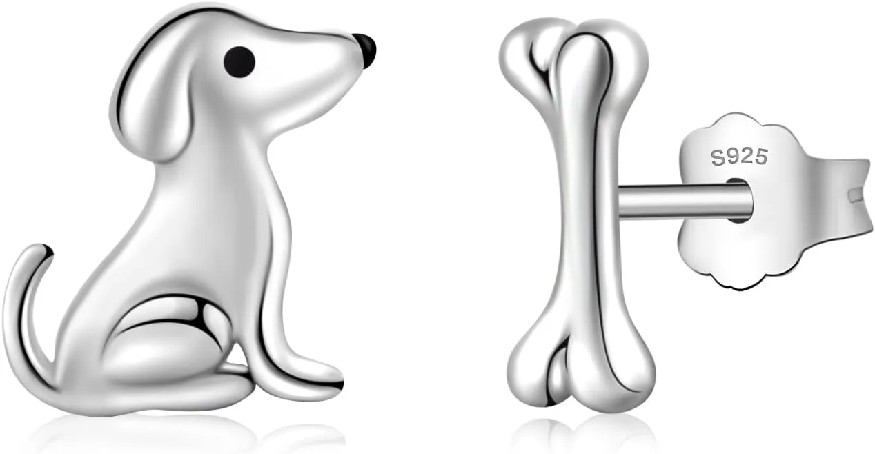 Stud Earrings 925 Sterling Silver Animal Earrings Cute Bird/Mouse/Raccoon/Panda/Dog/Bear/Boot/Grape/Cactus Earrings for Women