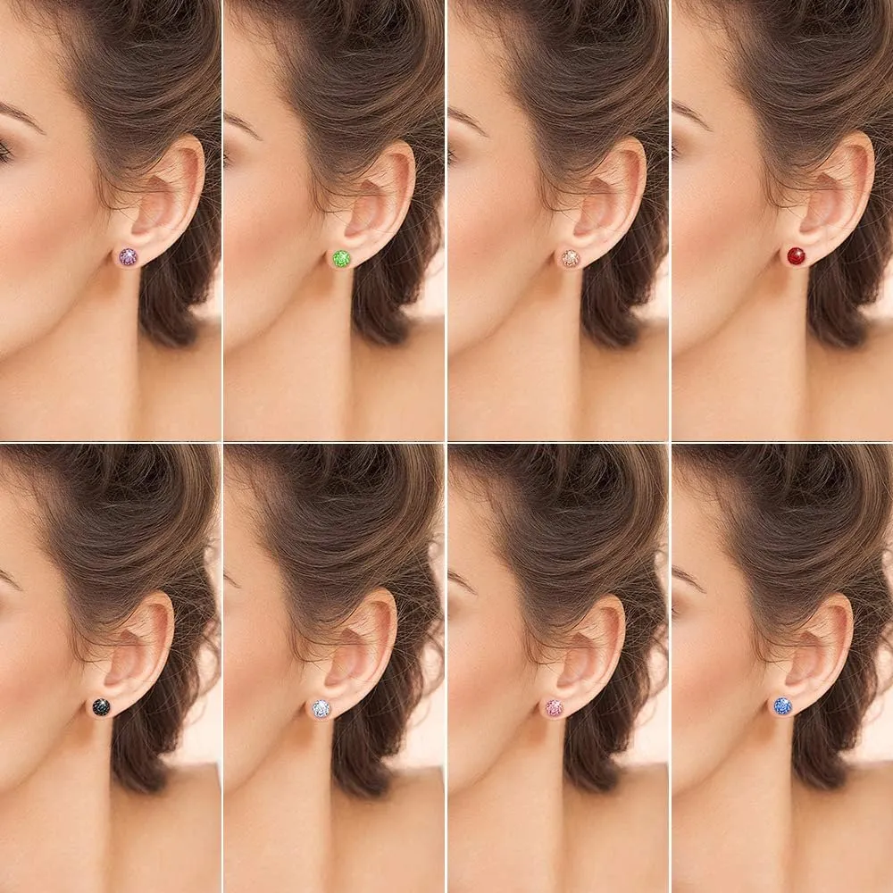 Stud Earrings 925 Sterling Silver Hypoallergenic Crystal 8mm Ball Earrings for Sensitive Ears Priercing for Mother's Day Gift
